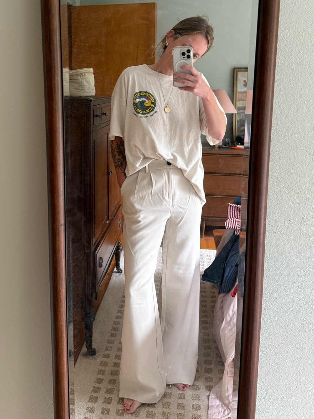 Cream Wide-Leg High-Rise trouser